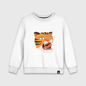Детский свитшот хлопок с принтом Mad tiger в Курске, 100% хлопок | круглый вырез горловины, эластичные манжеты, пояс и воротник | Тематика изображения на принте: берсерк | злось | пантера | показывать язык | тигр