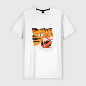 Мужская футболка хлопок Slim с принтом Mad tiger в Курске, 92% хлопок, 8% лайкра | приталенный силуэт, круглый вырез ворота, длина до линии бедра, короткий рукав | берсерк | злось | пантера | показывать язык | тигр