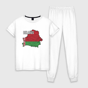 Женская пижама хлопок с принтом Belarus Map в Курске, 100% хлопок | брюки и футболка прямого кроя, без карманов, на брюках мягкая резинка на поясе и по низу штанин | belarus | ussr | беларусь | белорус | белоруссия | лукашенко | минск | ссср | страна | турист | флаг