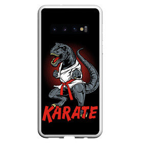 Чехол для Samsung Galaxy S10 с принтом KARATE T-REX в Курске, Силикон | Область печати: задняя сторона чехла, без боковых панелей | animal | dinosaur | fight | fighter | hunter | karate | red | sport | strong | t rex | боец | бои | динозавр | карате | сила | спорт | тиранозавр | хищник