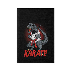 Обложка для паспорта матовая кожа с принтом KARATE T-REX в Курске, натуральная матовая кожа | размер 19,3 х 13,7 см; прозрачные пластиковые крепления | Тематика изображения на принте: animal | dinosaur | fight | fighter | hunter | karate | red | sport | strong | t rex | боец | бои | динозавр | карате | сила | спорт | тиранозавр | хищник