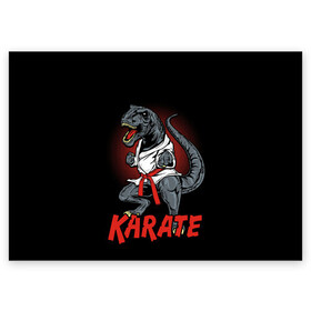 Поздравительная открытка с принтом KARATE T-REX в Курске, 100% бумага | плотность бумаги 280 г/м2, матовая, на обратной стороне линовка и место для марки
 | animal | dinosaur | fight | fighter | hunter | karate | red | sport | strong | t rex | боец | бои | динозавр | карате | сила | спорт | тиранозавр | хищник