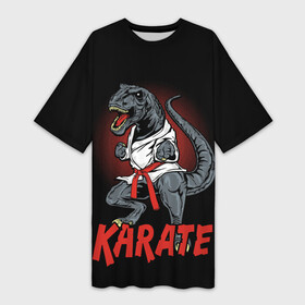 Платье-футболка 3D с принтом KARATE T REX в Курске,  |  | animal | dinosaur | fight | fighter | hunter | karate | red | sport | strong | t rex | боец | бои | динозавр | карате | сила | спорт | тиранозавр | хищник