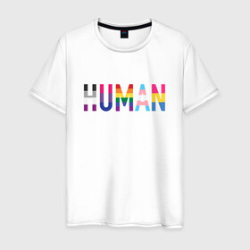 Мужская футболка хлопок с принтом Радуга в Курске, 100% хлопок | прямой крой, круглый вырез горловины, длина до линии бедер, слегка спущенное плечо. | human | various queer | радуга | хомосапиенс | человек