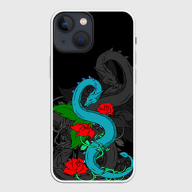 Чехол для iPhone 13 mini с принтом Дракон и Розы в Курске,  |  | dragon | rose | дракон | животные | змея | монстр | природа | растения | розы | узор | цветы