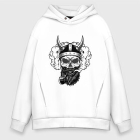 Мужское худи Oversize хлопок с принтом viking skull в Курске, френч-терри — 70% хлопок, 30% полиэстер. Мягкий теплый начес внутри —100% хлопок | боковые карманы, эластичные манжеты и нижняя кромка, капюшон на магнитной кнопке | викинг | воин | череп | шлем