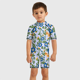 Детский купальный костюм 3D с принтом Цветочки в Курске, Полиэстер 85%, Спандекс 15% | застежка на молнии на спине | абстракция | лютики | паттерн | текстуры | узоры | цветочки | цветы