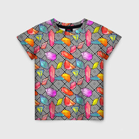 Детская футболка 3D с принтом Кристаллы в Курске, 100% гипоаллергенный полиэфир | прямой крой, круглый вырез горловины, длина до линии бедер, чуть спущенное плечо, ткань немного тянется | абстракция | алмазы | кристаллики | кристаллы | паттерн | текстуры | узоры