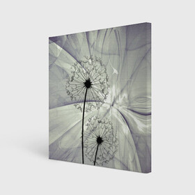 Холст квадратный с принтом Одуванчики в Курске, 100% ПВХ |  | волны | мятое | одуванчик | одуванчики | пух | серый фон | цветок
