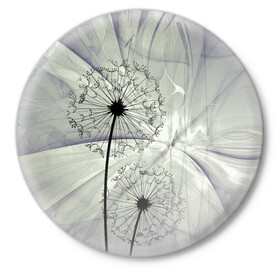 Значок с принтом Одуванчики в Курске,  металл | круглая форма, металлическая застежка в виде булавки | волны | мятое | одуванчик | одуванчики | пух | серый фон | цветок