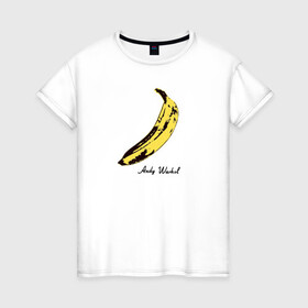 Женская футболка хлопок с принтом Банан Энди Уорхол в Курске, 100% хлопок | прямой крой, круглый вырез горловины, длина до линии бедер, слегка спущенное плечо | andrew warholaа | andy warhol | art | artist | banana | food | fruit | homo universale | pop art | банан | еда | известные личности | искусство | поп арт | современное искусство | старые картины | уорхол | фрукт | художник | энди уорхол | энд