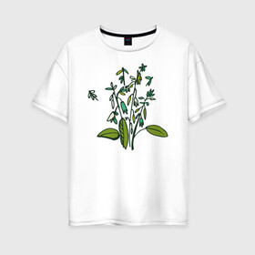Женская футболка хлопок Oversize с принтом Nature в Курске, 100% хлопок | свободный крой, круглый ворот, спущенный рукав, длина до линии бедер
 | букет | графика | листок | природа | рисунок