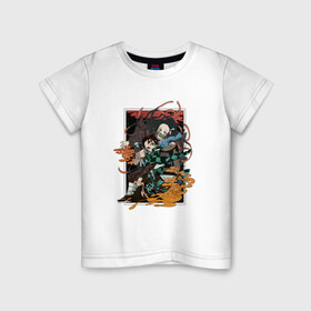 Детская футболка хлопок с принтом Kamado team в Курске, 100% хлопок | круглый вырез горловины, полуприлегающий силуэт, длина до линии бедер | anime | kimetsu no yaiba | аниме | анимэ | камадо | клинок рассекающий демонов | незуко камадо | таджиро