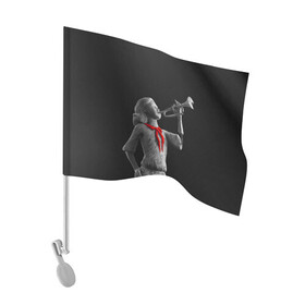 Флаг для автомобиля с принтом Пищеблок в Курске, 100% полиэстер | Размер: 30*21 см | галстук | лагерь | памятник | пионер | пионерка | сериал | статуя | труба