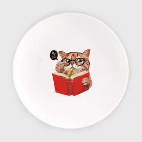 Тарелка с принтом Умный кот в Курске, фарфор | диаметр - 210 мм
диаметр для нанесения принта - 120 мм | Тематика изображения на принте: карандаш | книга | кот | котик | кошка | мысли | очки | пушистый | рыжий | создания | умный | ученый | чтение