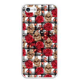Чехол для iPhone 5/5S матовый с принтом Розы в клеточку в Курске, Силикон | Область печати: задняя сторона чехла, без боковых панелей | абстракция | паттерн | розы | текстуры | узоры | цветочки | цветы