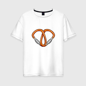 Женская футболка хлопок Oversize с принтом Carabiners love в Курске, 100% хлопок | свободный крой, круглый ворот, спущенный рукав, длина до линии бедер
 | carabiners | gwaenor | love | альпинизм | карабин | любовь | сердце | скалолазание