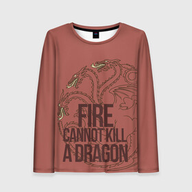 Женский лонгслив 3D с принтом Fire Cannot Kill a Dragon в Курске, 100% полиэстер | длинные рукава, круглый вырез горловины, полуприлегающий силуэт | crow | fire and blood | game of thrones | lannister | stark | statwb | targaryen | винтерфел | ворон | игра престолов | король ночи | ланнистер | лютоволк | мать драконов | пламя и кровь | север | старки | таргариен | черные крылья