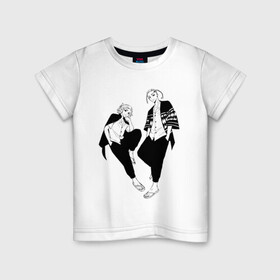Детская футболка хлопок с принтом Микки и Дракен в Курске, 100% хлопок | круглый вырез горловины, полуприлегающий силуэт, длина до линии бедер | anime | draken | mikey | tokyo revengers | аниме | дракен | кэн | манга | мандзиро | микки | рюгудзи | сано | токийские мстители