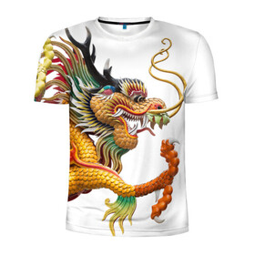 Мужская футболка 3D спортивная с принтом Желтый китайский дракон 3D в Курске, 100% полиэстер с улучшенными характеристиками | приталенный силуэт, круглая горловина, широкие плечи, сужается к линии бедра | азиатский дракон | дракон | дракон 3d | дракон 3д | желтый | желтый азиатский дракон | желтый дракон | желтый китайский дракон | желтый японский дракон | золотой | золотой дракон