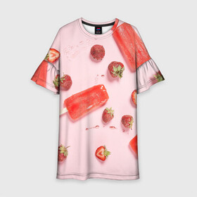 Детское платье 3D с принтом Мороженое и клубника в Курске, 100% полиэстер | прямой силуэт, чуть расширенный к низу. Круглая горловина, на рукавах — воланы | вода | капля | клубника | лёд | мороженое | фрукт | холод | ягода