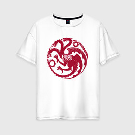 Женская футболка хлопок Oversize с принтом Logo Targaryen Quotes в Курске, 100% хлопок | свободный крой, круглый ворот, спущенный рукав, длина до линии бедер
 | crow | fire and blood | game of thrones | lannister | stark | statwb | targaryen | винтерфел | ворон | игра престолов | король ночи | ланнистер | лютоволк | мать драконов | пламя и кровь | север | старки | таргариен | черные крылья