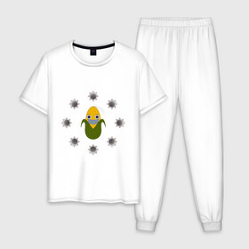 Мужская пижама хлопок с принтом Кукуруза в маске в Курске, 100% хлопок | брюки и футболка прямого кроя, без карманов, на брюках мягкая резинка на поясе и по низу штанин
 | ковид | коронавирус | кукуруза | маска