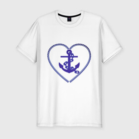 Мужская футболка хлопок Slim с принтом Якорь в Курске, 92% хлопок, 8% лайкра | приталенный силуэт, круглый вырез ворота, длина до линии бедра, короткий рукав | водный транспорт | корабль | море | якори | якорь