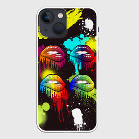 Чехол для iPhone 13 mini с принтом Красочные кубы в Курске,  |  | губки | губы | зубы | краски | поцелуй | радуга | разводы | сочный | цвет | цвета
