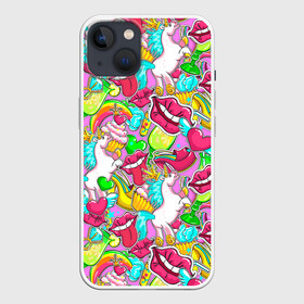 Чехол для iPhone 13 с принтом Губы фреш в Курске,  |  | губки | губы | единорог | зубы | коктейль | корона | краски | пирог | пирожное | поцелуй | радуга | разводы | розовый | сердце | сочный | туфли | улыбки | фрукты | цвет | цвета | язык