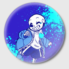 Значок с принтом UNDERTALE SANS BLUE в Курске,  металл | круглая форма, металлическая застежка в виде булавки | sans | undertale | андертале | андертейл | гтвукефду | игра | подземная история | подземная сказка | санс | ундертале