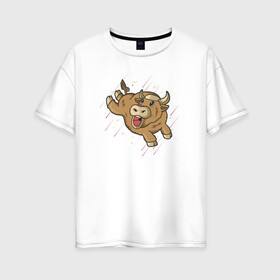 Женская футболка хлопок Oversize с принтом Весёлый бычок в Курске, 100% хлопок | свободный крой, круглый ворот, спущенный рукав, длина до линии бедер
 | арт | бычок | иллюстрация | рогатый | телёнок