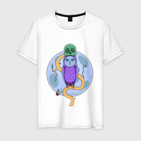 Мужская футболка хлопок с принтом Colorful Owl в Курске, 100% хлопок | прямой крой, круглый вырез горловины, длина до линии бедер, слегка спущенное плечо. | colorful | дерево | иллюстрация | совёнок | череп