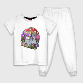 Детская пижама хлопок с принтом Спящий зайчик в Курске, 100% хлопок |  брюки и футболка прямого кроя, без карманов, на брюках мягкая резинка на поясе и по низу штанин
 | грибочек | зайченок | иллюстрация | крольченок | спящий