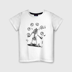 Детская футболка хлопок с принтом Peace & Music в Курске, 100% хлопок | круглый вырез горловины, полуприлегающий силуэт, длина до линии бедер | любовь | мир | музыка | ноты | скелет | хиппи | черно белый