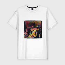 Мужская футболка хлопок Slim с принтом Andy Warhol в Курске, 92% хлопок, 8% лайкра | приталенный силуэт, круглый вырез ворота, длина до линии бедра, короткий рукав | знаменитость | картина. | поп арт | статуя свободы | энди уорхол