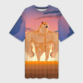 Платье-футболка 3D с принтом Мем собака качок DOGE в Курске,  |  | doge | dogecoin | shib | shiba | бодибилдер | доге | догекоин | качок | мем собака качок | сиба ину | собака качок | собаки качки | шиб | шиба | шибаину