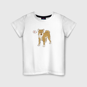Детская футболка хлопок с принтом Сиба-Ину в Курске, 100% хлопок | круглый вырез горловины, полуприлегающий силуэт, длина до линии бедер | домашнее животное | животное | милая собака | сердечко | сиба ину | собака