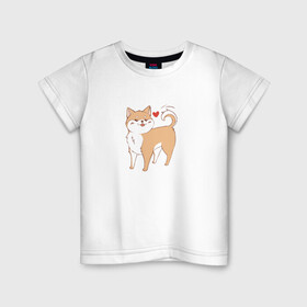Детская футболка хлопок с принтом Сиба-Ину в Курске, 100% хлопок | круглый вырез горловины, полуприлегающий силуэт, длина до линии бедер | домашнее животное | животное | милая собака | сердечко | сиба ину | собака