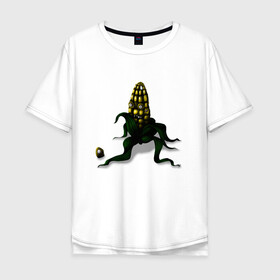 Мужская футболка хлопок Oversize с принтом Злая кукуруза в Курске, 100% хлопок | свободный крой, круглый ворот, “спинка” длиннее передней части | еда | кукуруза | овощи | страшное | хоррор