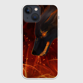 Чехол для iPhone 13 mini с принтом ОГНЕНЫЙ ВОЛК, 3d в Курске,  |  | боевойоскал | волк | глаза | гнев | злой | зубы | искра | огонь | пламья | страшный | уголёк | языкипламени | ярость