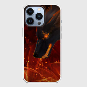 Чехол для iPhone 13 Pro с принтом ОГНЕНЫЙ ВОЛК, 3d в Курске,  |  | боевойоскал | волк | глаза | гнев | злой | зубы | искра | огонь | пламья | страшный | уголёк | языкипламени | ярость