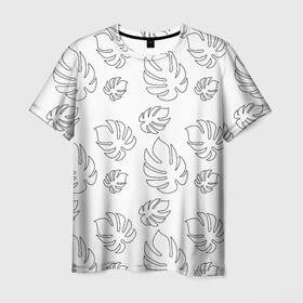 Мужская футболка 3D с принтом Листья в Курске, 100% полиэфир | прямой крой, круглый вырез горловины, длина до линии бедер | абстракция | дерево | крупный | лист | паттерн | природа | текстура | узор | черно белый