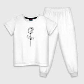 Детская пижама хлопок с принтом Роза одинокая в Курске, 100% хлопок |  брюки и футболка прямого кроя, без карманов, на брюках мягкая резинка на поясе и по низу штанин
 | контур | линии | минимализм | узор | цветок | черный | эскиз