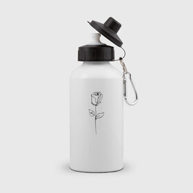 Бутылка спортивная с принтом Роза одинокая в Курске, металл | емкость — 500 мл, в комплекте две пластиковые крышки и карабин для крепления | контур | линии | минимализм | узор | цветок | черный | эскиз