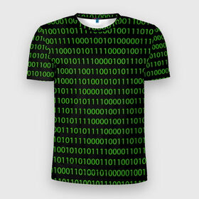 Мужская футболка 3D спортивная с принтом Двоичный код в Курске, 100% полиэстер с улучшенными характеристиками | приталенный силуэт, круглая горловина, широкие плечи, сужается к линии бедра | Тематика изображения на принте: binary code | code | programming | двоичный код | код | нули и единицы | программирование