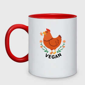 Кружка двухцветная с принтом Vegan Chicken в Курске, керамика | объем — 330 мл, диаметр — 80 мм. Цветная ручка и кайма сверху, в некоторых цветах — вся внутренняя часть | green | greenpaece | nature | sport | vegan | yoga | веган | вегетарианец | гринпис | еда | животные | жизнь | здоровье | зеленый | йога | курица | мир | овощи | пища | планета | природа | растение | спорт | тело | фрукты