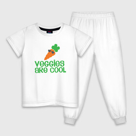 Детская пижама хлопок с принтом Veggies Are Cool в Курске, 100% хлопок |  брюки и футболка прямого кроя, без карманов, на брюках мягкая резинка на поясе и по низу штанин
 | Тематика изображения на принте: green | greenpaece | nature | sport | vegan | yoga | веган | вегетарианец | гринпис | еда | животные | жизнь | здоровье | зеленый | йога | мир | овощи | пища | планета | природа | растение | спорт | тело | фрукты