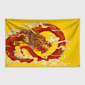 Флаг-баннер с принтом Китайский Дракон, China Dragon в Курске, 100% полиэстер | размер 67 х 109 см, плотность ткани — 95 г/м2; по краям флага есть четыре люверса для крепления | chinese dragon | dhina dragon | dragon | азиатский дракон | восточный дракон | дракон | китайские драконы | китайский дракон | красный дракон | традиционный китайский дракон | японский дракон
