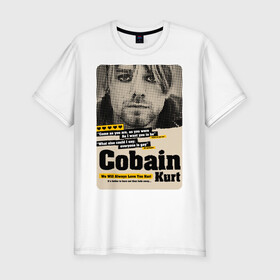 Мужская футболка хлопок Slim с принтом Kurt Cobain paper cuts в Курске, 92% хлопок, 8% лайкра | приталенный силуэт, круглый вырез ворота, длина до линии бедра, короткий рукав | cobain | grunge | kurt | kurt cobain | nirvana | грандж | кобейн | курт | курт кобейн | нирвана | рок